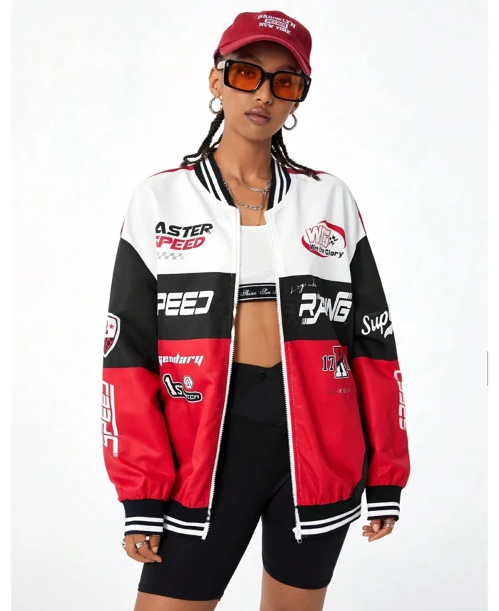 Women'S Bloke Core Letter Pattern Print Fw24 Baseball Jacket Style1 Front - Trendy Leather Jackets