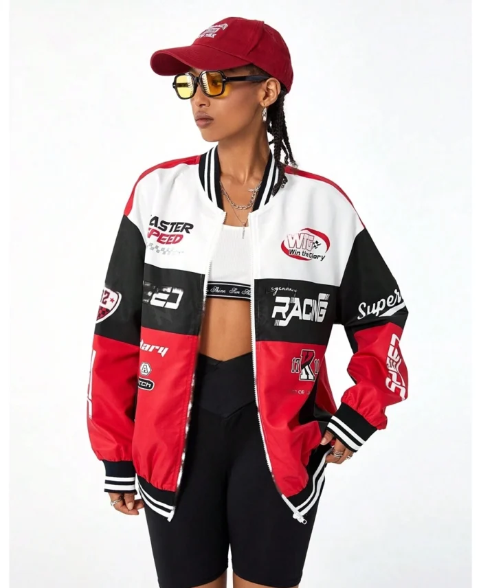 Women'S Bloke Core Letter Pattern Print Fw24 Baseball Jacket Style1 Side View - Trendy Leather Jackets