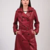 Women’s Leather Burgundy Trench Coat
