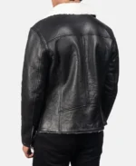 Alberto White Shearling Black Leather Jacket Back site View