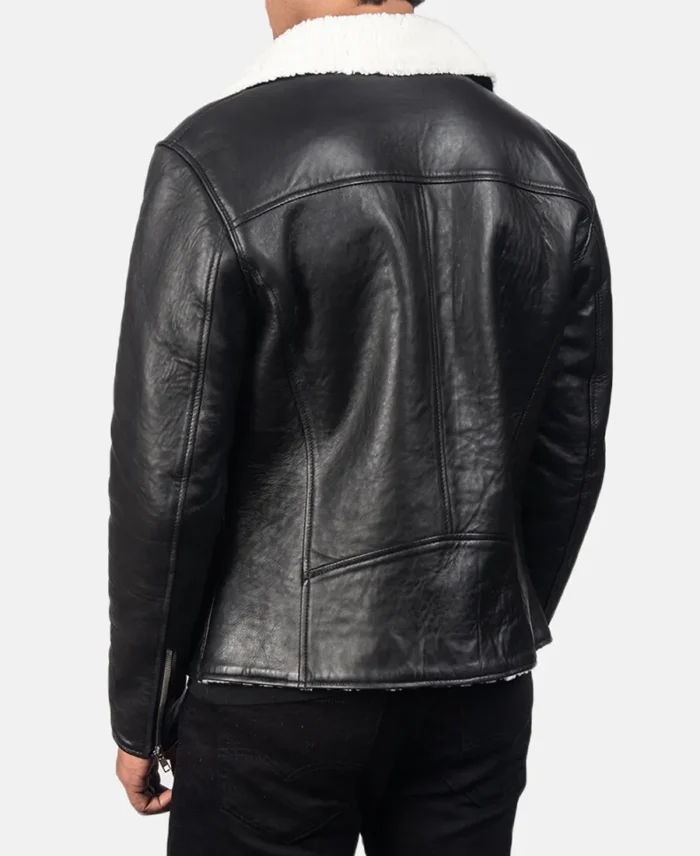 Alberto White Shearling Black Leather Jacket Back Site View