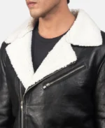 Alberto White Shearling Black Leather Jacket Collar Veiw