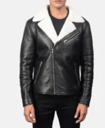 Alberto White Shearling Black Leather Jacket Front Veiw 3