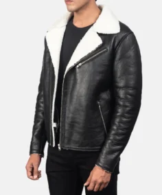 Alberto White Shearling Black Leather Jacket Site Veiw