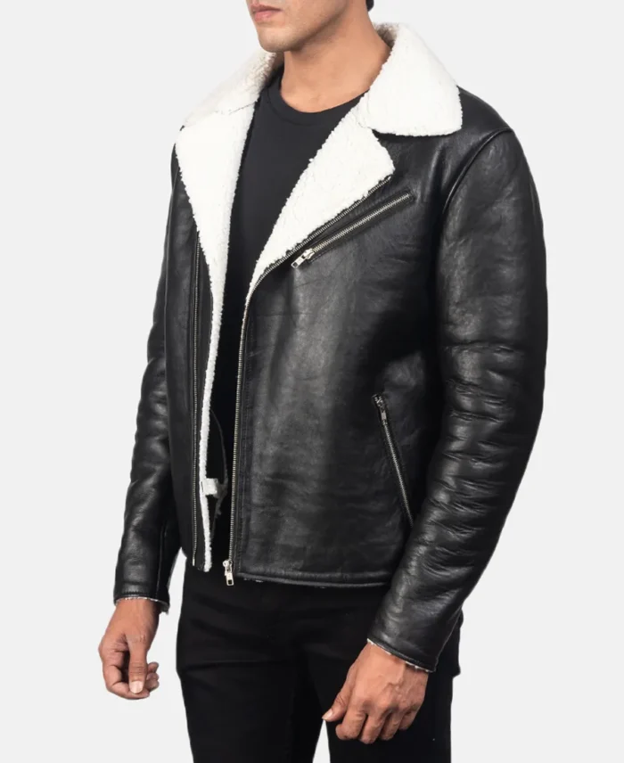 Alberto White Shearling Black Leather Jacket Site Veiw