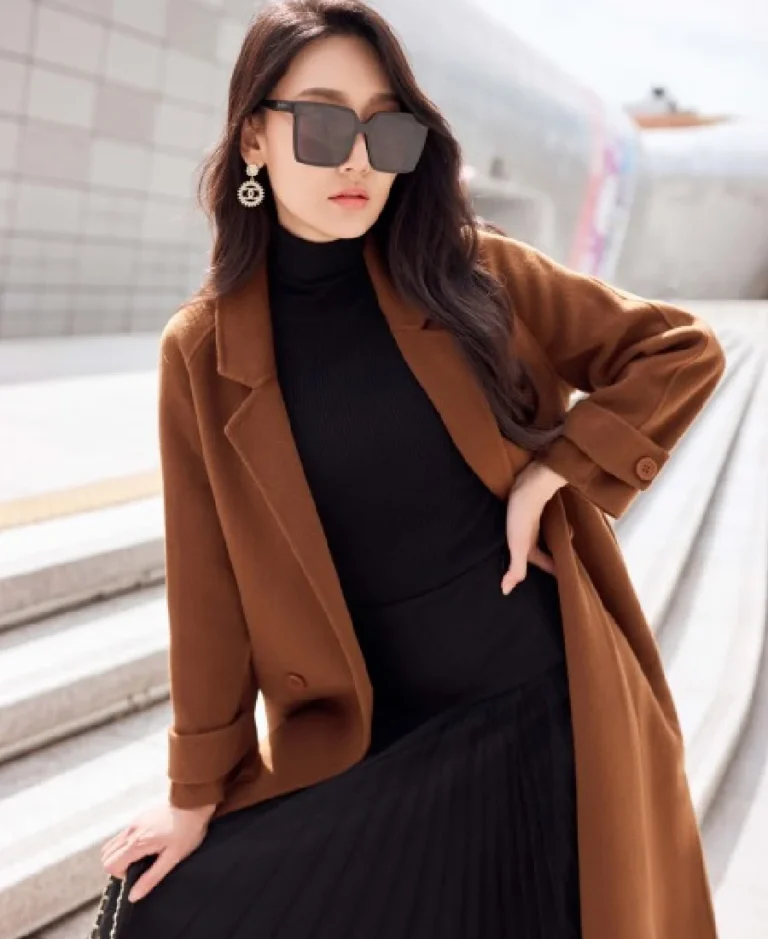 Brwon Lapel Neck Long Coat - Trendy Leather Jackets