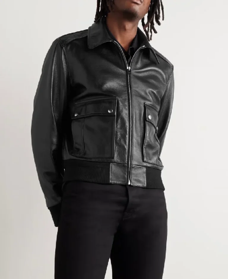 Celine Homme Blouson Black Leather Jacket Front - Trendy Leather Jackets