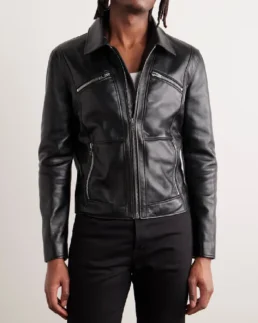 Celine Homme Cropped Leather Blouson Jacket Front - Trendy Leather Jackets