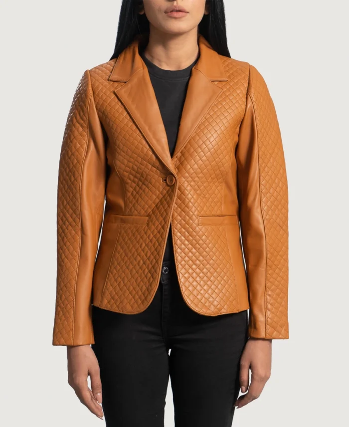 Cora Quilted Brown Leather Blazer - Trendy Leather Jackets