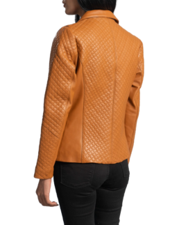 Cora Quilted Brown Leather Blazer Back View