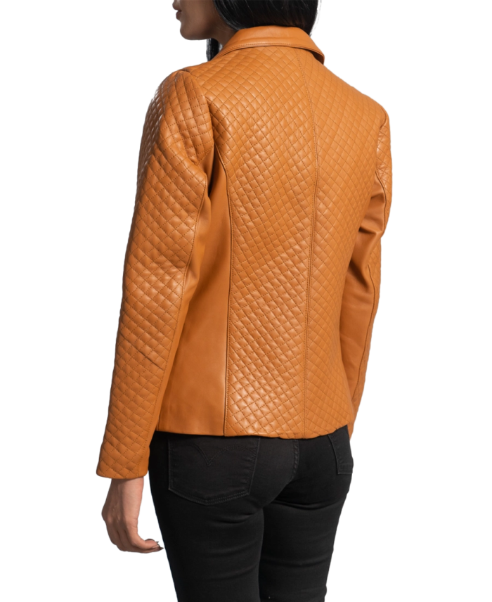 Cora Quilted Brown Leather Blazer Back View