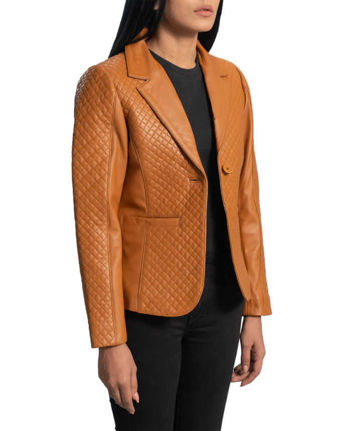 Cora Quilted Brown Leather Blazer Side view