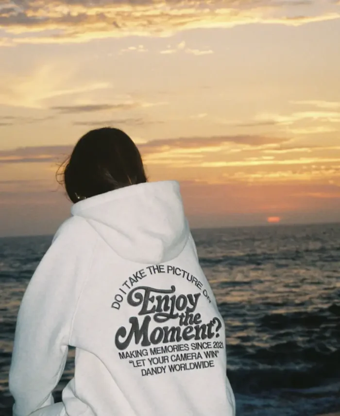 Dandy Enjoy The Moment Hoodie Side Back - Trendy Leather Jackets