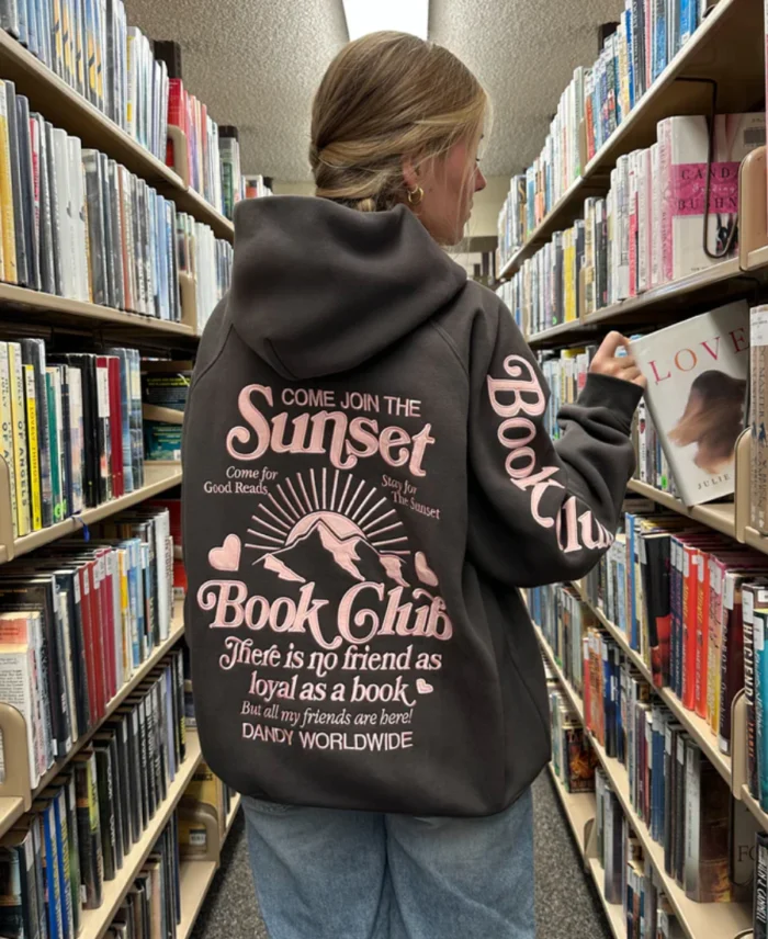 Dandy Sunset Book Club Hoodie Charcaol Grey Back - Trendy Leather Jackets