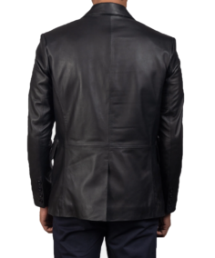 Daron Black Leather Blazer Back