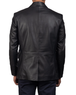 Daron Black Leather Blazer Back