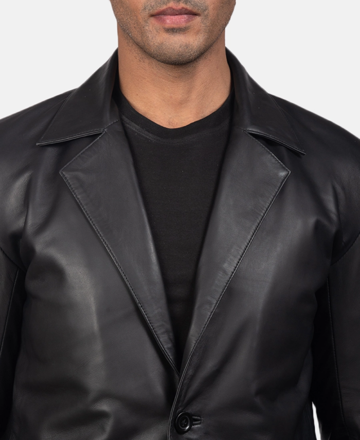 Daron Black Leather Blazer Closeup