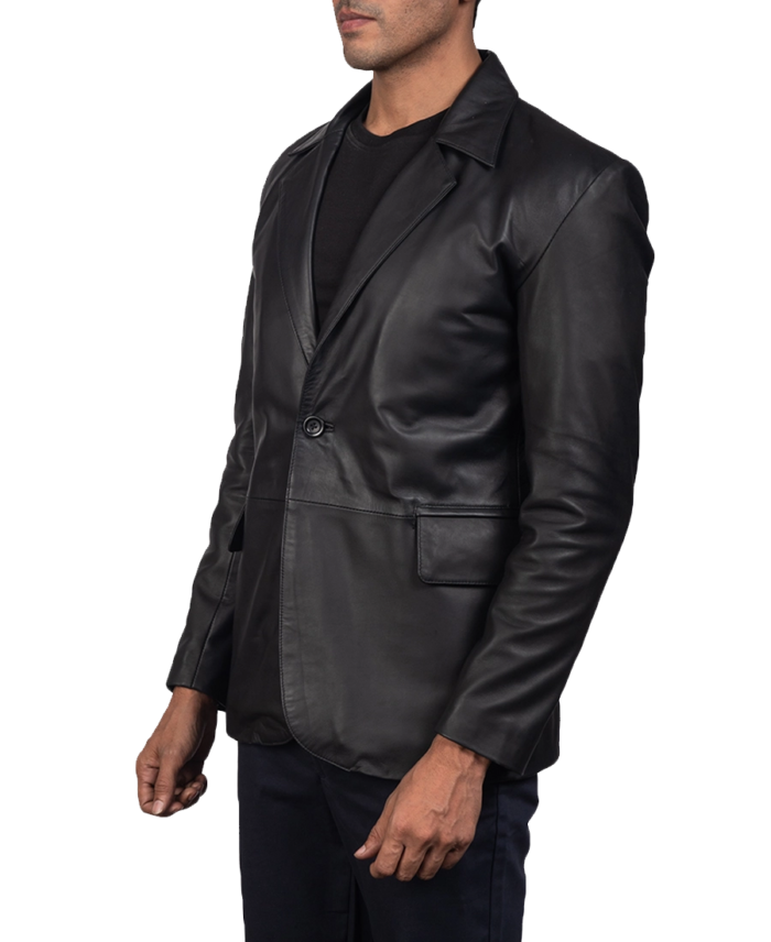 Daron Black Leather Blazer Side