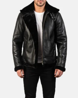 Francis B-3 Black Leather Bomber Jacket Front veiw