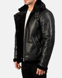 Francis B-3 Black Leather Bomber Jacket site veiw