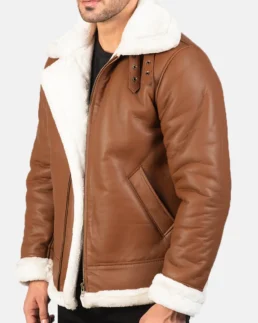 Francis B-3 Brown Leather Bomber Jacket SIte Veiw