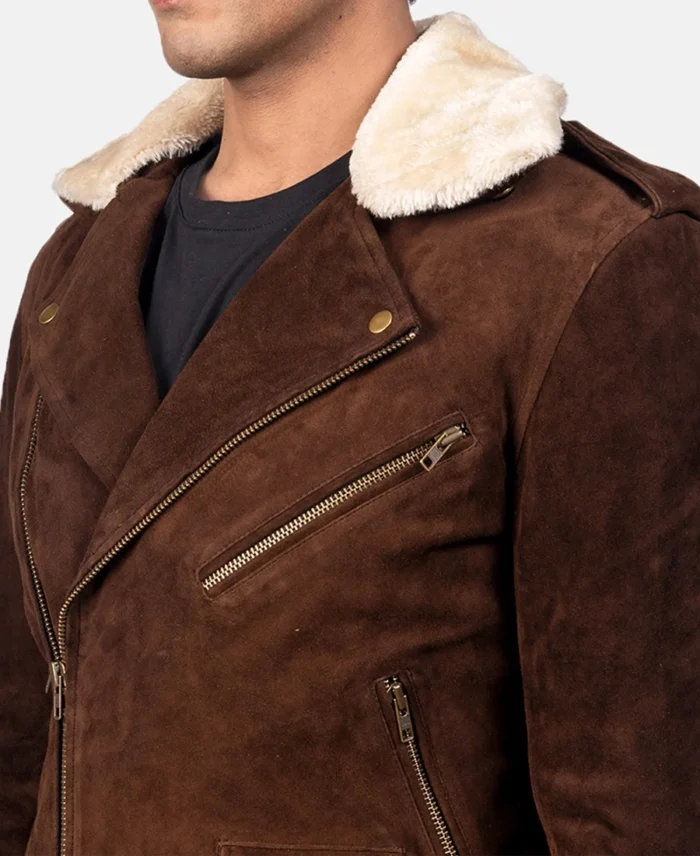 Furton Mocha Suede Biker Jacket Half View - Trendy Leather Jackets