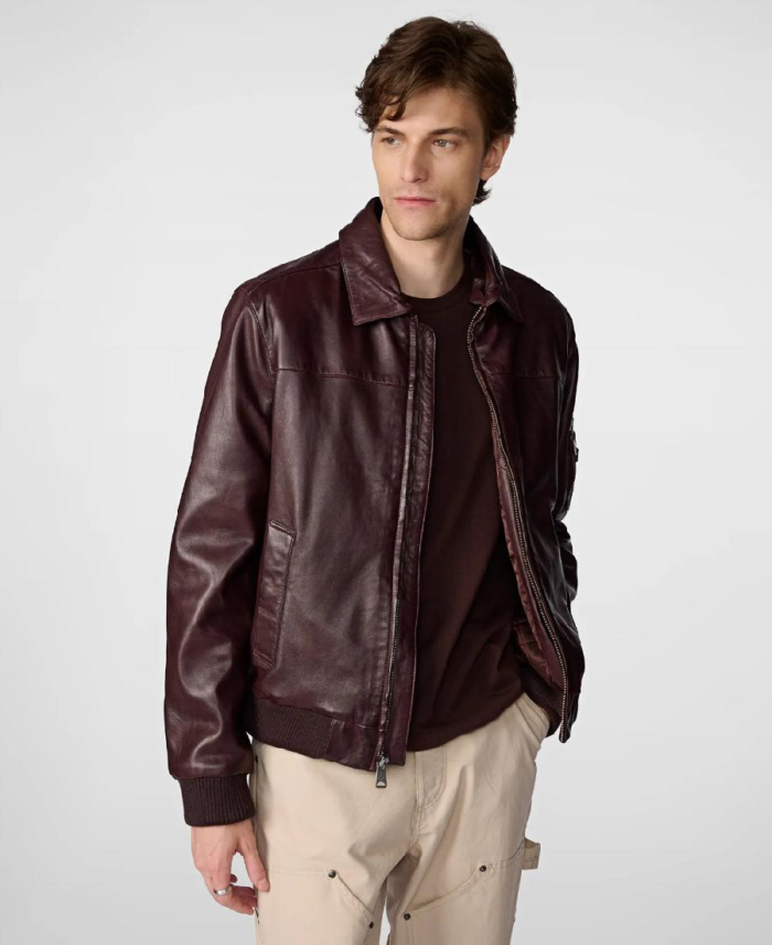 Men's A2 Aviator Dark Brown Bomber Leather Jacket Front
