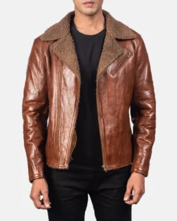 Men's Alberto Shearling Leather Jacket Brown - Trendy Leather Jackets