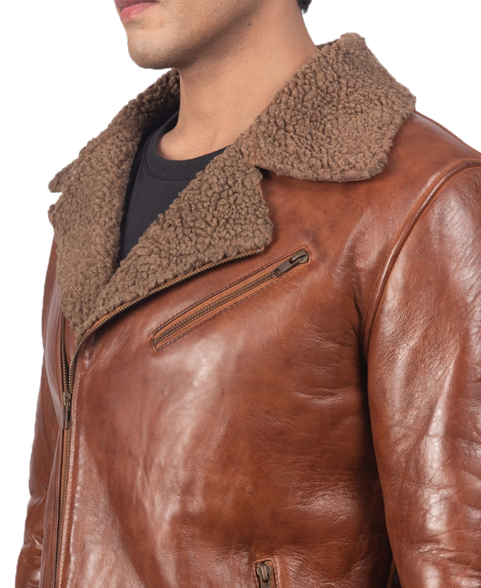 Men's Alberto Shearling Leather Jacket Closeup