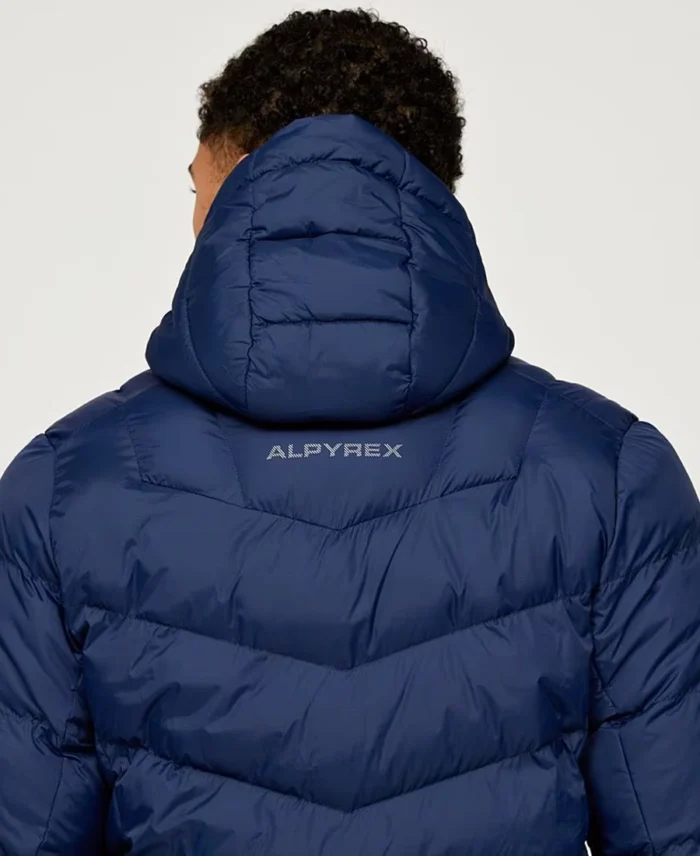 Men'S Alpyrex 1.0 Puffer Jacket Navy Blue Back Half View - Trendy Leather Jackets