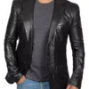 Men's Black Leather Blazer Jacket