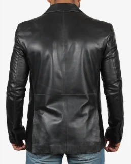 Men's Black Leather Blazer Jacket Back - Trendy Leather Jackets
