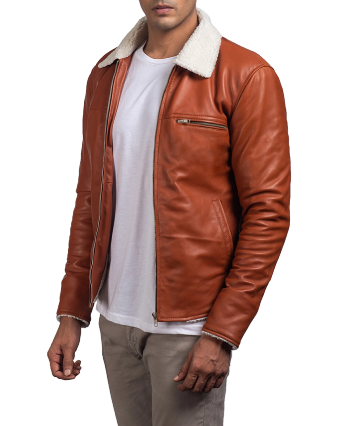 Men's Burnt Orange Leather Jacket Side