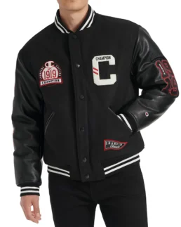 Men's Champion 1919 Mixed Media Varsity Jacket Black - Trendy Leather Jackets