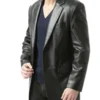 Men's Classic Two Button Black Leather Blazer Jacket