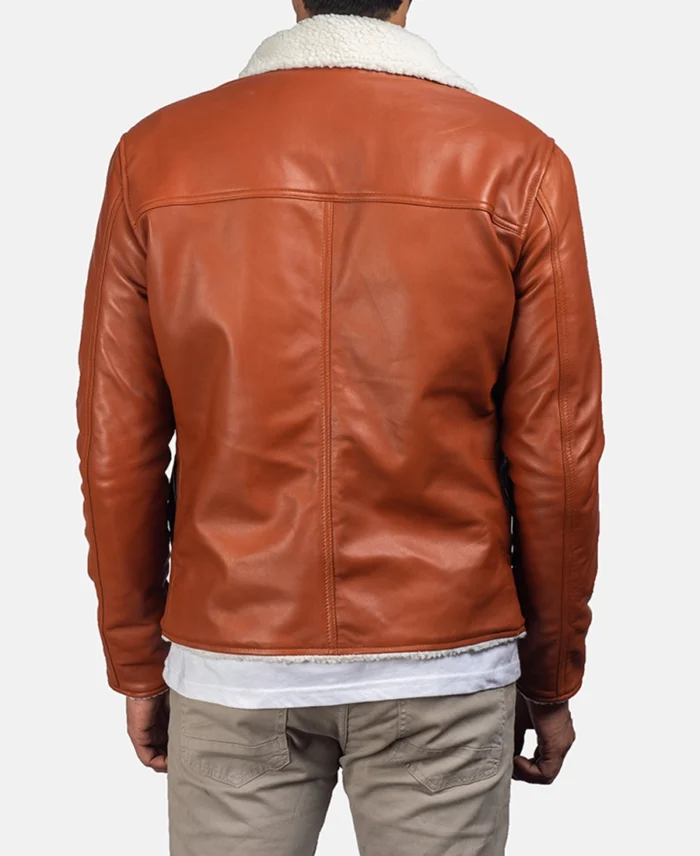 Men'S Dan Frost Tan Shearling Jacket Back - Trendy Leather Jackets