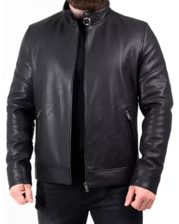 Mens Genuine Leather Biker Jacket Front Veiw