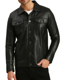 Men's Holland Black Leather Trucker Jacket - Trendy Leather Jackets