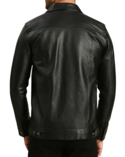 Men's Holland Black Leather Trucker Jacket Back - Trendy Leather Jackets