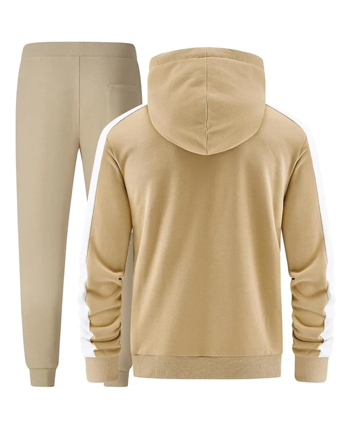 Men'S Hooded Athletic Tracksuit Beige Back - Trendy Leather Jackets