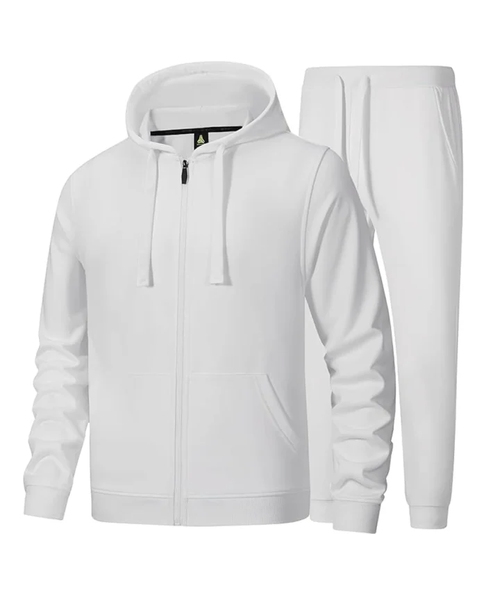 Men'S Hooded Athletic Tracksuit White - Trendy Leather Jackets