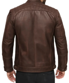 Men’s Lambskin Chocolate Brown Biker Leather Jacket Back - Trendy Leather Jackets