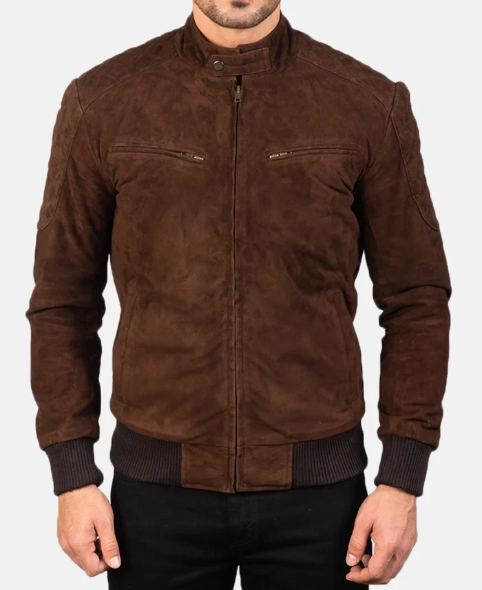 Men'S Mocha Sven Suede Bomber Jacket - Trendy Leather Jackets