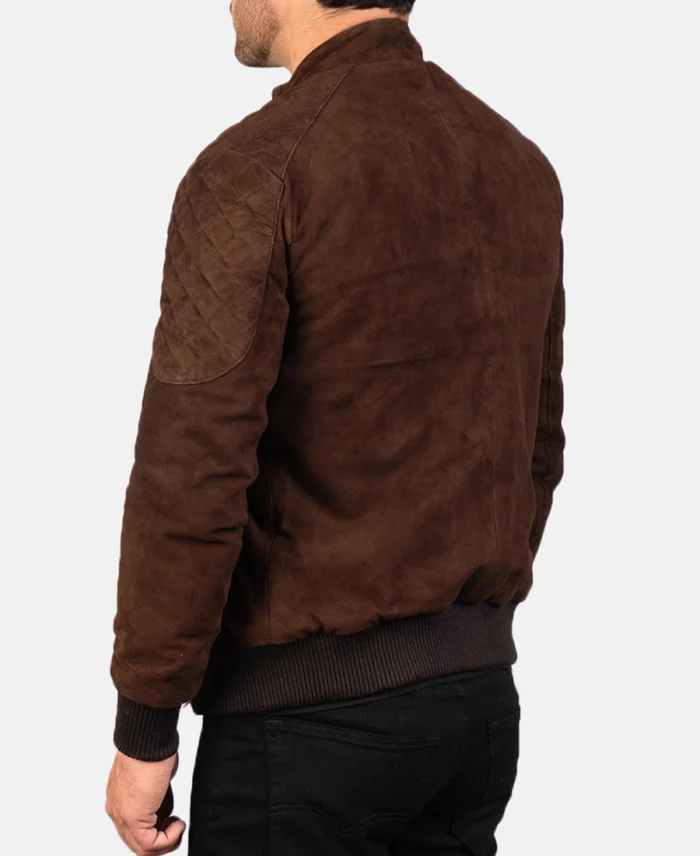 Men'S Mocha Sven Suede Bomber Jacket Back - Trendy Leather Jackets