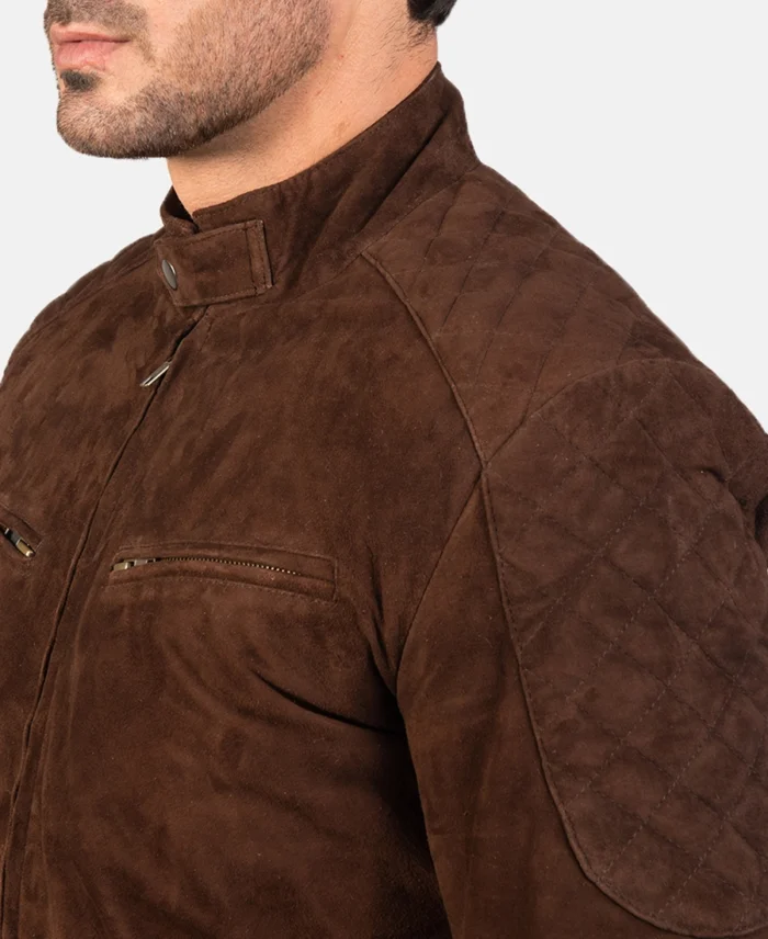 Men'S Mocha Sven Suede Bomber Jacket Front Half View - Trendy Leather Jackets