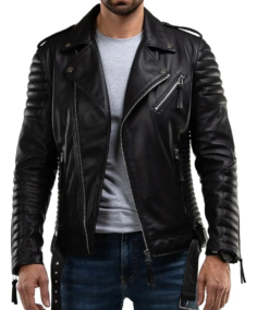Men’s Quilted Black Leather Motorcycle Jacket - Trendy Leather Jackets