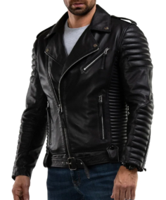 Men’s Quilted Black Leather Motorcycle Jacket Front - Trendy Leather Jackets