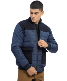 Navy Blue Contrasting Parachute Puffer Jacket