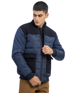 Navy Blue Contrasting Parachute Puffer Jacket