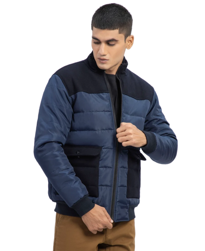 Navy Blue Contrasting Parachute Puffer Jacket